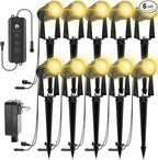 ZYAN Low Voltage Landscape Lights LED Landscape Lighting with Sensor, IP65 Waterproof Outdoor Spotlights for Yard Garden, Auto ON/Off Plant Tree Spoltights Dimmable with Timer (10 Pack)