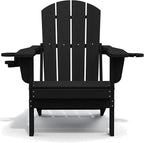 SERWALL HDPE Folding Adirondack Chair with Dual Cup Holder - Composite Adirondack Chair - Black