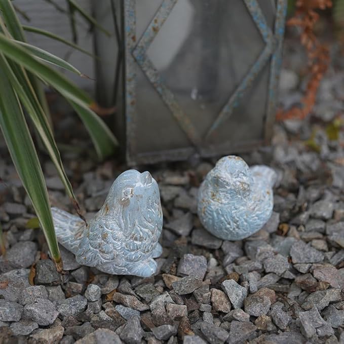 BIG FORTUNE Outdoor Bird Statues Bird Decor Figurines for Home Cement Bird Sculpture for Patio Yard Lawn Ornament, 2style/Set,Indoor Outdoor Bird Decorations Statue(Blue)