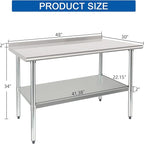 HARDURA Stainless Steel Prep & Work Table 30 x 48 Inches NSF Heavy Duty Commercial with Undershelf and Backsplash, Galvanized Legs for Commercial Food Prep