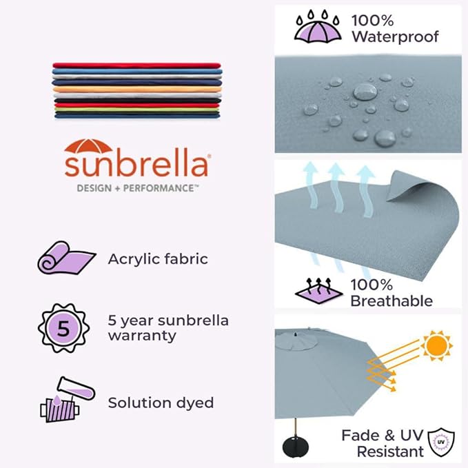 Midtown Umbrellas Push Pop Sunbrella Umbrella 8 Feet Outdoor Umbrella in Canvas Haze Acrylic Fabric - Patio, Backyard, Garden, Picnic Table & Pool - Black Pole