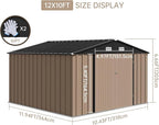 12X10FT Metal Outdoor Storage Shed - Galvanized Steel Waterproof Garden Shed with Lockable Doors & Vents, All-Weather Utility Tool Shed for Lawn Mower, Bike