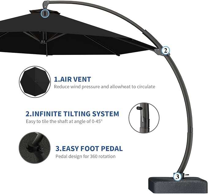 7-Piece Patio Dining Set with 11 FT Curvy Cantilever Umbrella, HDPE Tabletop & Aluminum Frame All-Weather Outdoor Furniture for Garden, Backyard, Poolside, Navy