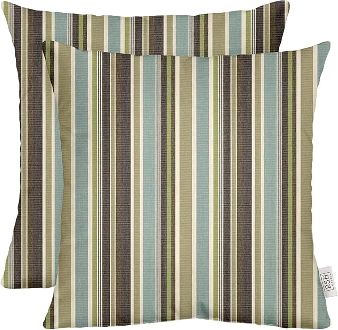 RSH DECOR: Sunbrella Square Throw Pillows Set of 2 | 24" x 24" | Water and Fade-Resistant Performance Fabric | Outdoor Pillow Covers with Down-Alternative Inserts | Brannon Whisper