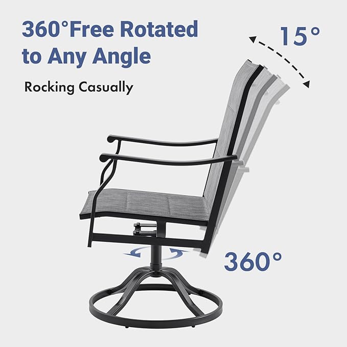 Soohow Swivel Outdoor Dining Chairs Set of 8, Patio Swivel Dining Chair with Textilene Fabric, Outdoor Metal Armchair All Weather Resistant, Ergonomic Comfort, Perfect for Patio, Backyard, Balcony