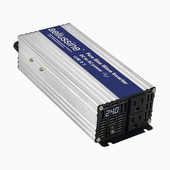 1200W Pure Sine Wave Inverter-24V DC to 110V 120V AC Power Converter with 2 AC Outlets, 24 Volt Power Inverter for Truck, Rv, Camping, Home, Emergency Power
