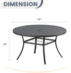 VICLLAX 50" Outdoor Round Patio Dining Table for 4-6, All Weather Metal Dining Table with Umbrella Hole for Deck Lawn Garden Backyard, Black
