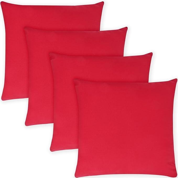 Covers & All Premium Square Throw Pillow Inserts with Covers Set of 4, 20 x 20 Inches Red, Decorative Cushions for Couch Sofa Home Decor Office Travel UV Resistant Waterproof Soft Cushions Pillows