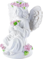 Resin Angel Statues Holding Pink Roses: Indoor & Outdoor Winged Angel Decor, Ideal for Home and Garden, Perfect Blessing Gift for Parents and Friends