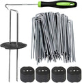 50Pcs Garden Stakes Staples + 50Pcs Gasket, Bakulyor 6 Inch Lawn Landscape Staples 11 Gauge U Shaped Galvanized Landscape Pins, Heavy Duty Yard Ground Pin for Weed Barrier Sod Fabric Decorations - 6"