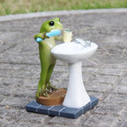 Tfro & Cile Frog Garden Statue Decor Miniature Animal Figurine Outdoor Fairy Brushing Teeth Sculpture for Bathroom - 3.3 Inch Height