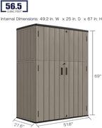 KINYING Outdoor Storage Cabinet Waterproof, 57 Cu.ft Resin Vertical Outdoor Storage Shed for Patio Furniture, Garden Tools, Pool Accessories, Mower Storage (Brown)
