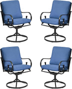 MELLCOM Patio Swivel Chair Set of 4, Heavy Duty Outdoor Dining Chairs with Thickened Cushions, Metal Patio Chairs Gentle Rocker for Outside, Garden Lawn & Porch, Backyard, Blue