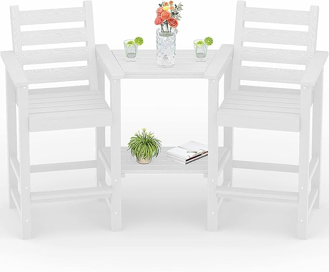 Tall Adirondack Chairs Set of 2, All Weather HDPE Poly Bar Height Balcony Adirondack Chair with Removable Double Connecting Trays, Outdoor Adirondack Barstools for Deck, Patio, Yard, Pool, Lawn