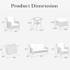 LayinSun 10 Pieces Outdoor Patio Furniture Set with Fire Pit Table, Rattan Wicker Sectional Swivel Rocker Chairs Sets with Ottomans, Swivel Glider Chair, Single Chairs and Coffee Table