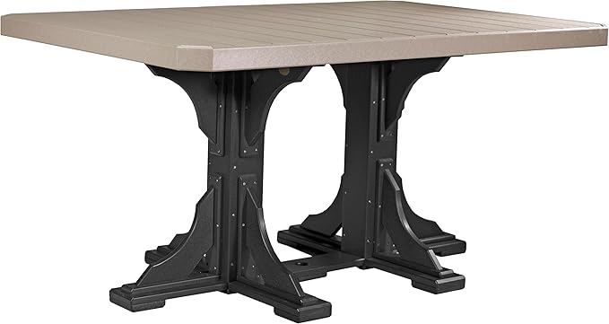 LuxCraft Poly 4' x 6' Rectangular Dining Table, 36.25" Height, Outdoor Patio Table, Made with Recycled Plastics, Made in USA (Weatherwood & Black)