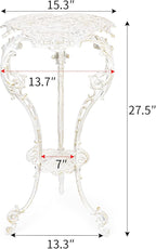 Sungmor Vintage Cast Iron Plant Stand - Ornate White Pedestal Table for Indoor Outdoor Garden, 27.5" Antique Metal Flower Pot Holder - Victorian Style Plant Display Stand, Patio, Porch, Balcony Décor