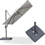 PURPLE LEAF 9 FT Outdoor Umbrella with Base Patio Cantilever Aluminum Umbrella with 3 Years Fade Resistance Recycled Fabric Offset Square with 360-degree Rotation for Deck Pool Garden, Pebble Grey