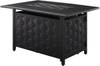 Fire Sense 63700 Preston Basketweave Aluminum Convertible Gas Fire Pit Table 45,000 BTU Multifunctional Outdoor Firepit with Fire Bowl Lid Nylon Cover Clear Fire Glass Bronze Finish - Rectangular 44"