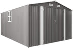 10x14 FT Large Outdoor Storage Shed,Durable Metal Garden Shed with Three Lockable Doors and Two Windows,Waterproof Tool Shed for Backyard Patio,All-Weather Shelter for Bike,Lawn Mowers,Grey