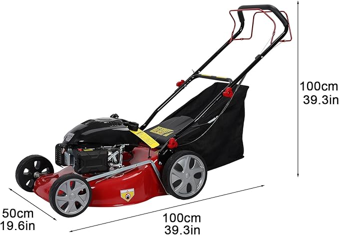 20 Inch 141cc Self Propelled Gas Lawn Mower, 4-Stroke Engine with 50L Grass Catcher, 7-Position Height Adjustment & Foldable Handle, Lawn Mower for Yard & Garden