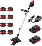 MZK 20V 12'' Cordless String Trimmer, Grass Trimmer&Edger with 8 Replacement Spools, Battery Powered Weed Trimmer with Auto Line Feed for Lawn,Garden(2 * 2AH Battery and Charger Included)