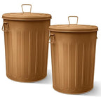 Plexon Large Metal Trash Can with Lid 20 Gallon, Decorative Outdoor Trash Can Heavy Duty Galvanized Metal Bucket with Lid for Garage Workshop Ash Storage Farmhouse, Copper 2 Pack