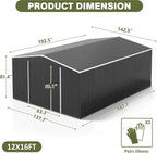 12x16 FT Outdoor Storage Shed, Garden Shed with Updated Frame Structure and Lockable Doors, Metal Tool Sheds for Backyard Garden Patio Lawn, Black