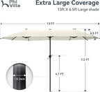 PHI VILLA 13ft Large Patio Umbrellas, Double-Sided Outdoor Market Rectangle Umbrella for Outside, Ivory