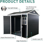 LANTRO JS Storage Shed with Floor Included, 8x4FT Plastic Storage Shed with Floor 2 Windows and Lockable Door Sheds for Garden Tools, Bike