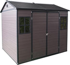 8x6 FT Resin Storage Sheds Outdoor with Floor, 2 Windows & Lockable Door Storage Shed - Waterproof Garden Tool Shed, Patio & Backyard Tool Storage Cabinet Use - Brown