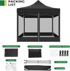 COBIZI 10x10 Heavy Duty Pop Up Canopy with 4 Mosquito Netting Wall, Easy Set Up Commercial Gazebo Party Tent, Outdoor Instant Screen Canopy for Backyard, Patio, Garden, Black