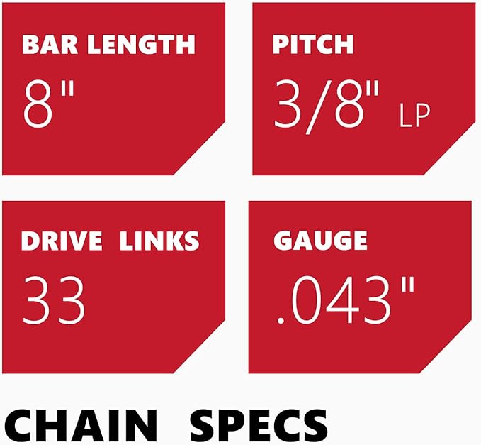 KAKEI 8 Inch Chainsaw Chain 3/8" LP Pitch .043" Gauge 33 Drive Links Fits Ryobi P4361, P5452, Greenworks 20142, Milwaukee M18 FUEL 3004, Poulan 810 EPT, Worx WG349 and More (3 Chains) - Semi Chisel