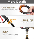 Pressure Washer Hose 75FT 4000 PSI, Kink Resistant Steel Braided Layer & NonMarking Rubber for Hot/Cold Water, High Power Washer Hose With 3/8 Inch Quick Connect & M22 Fitting, Black