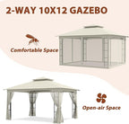 EAGLE PEAK Patio Gazebo with Mesh Netting 13x11 at Top 12x10 Footprint, Soft Top Outdoor Pavilion for Backyard, Deck, Lawn and Garden, Beige