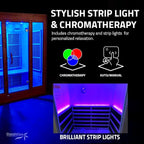 SteamSpa 1-2 Person Low EMF Carbon FAR Infrared Hemlock Wood and Tempered Glass Indoor Home Sauna Room with Redlight Heating Tube, LED Touch Control Panel, Color LED Therapy Light, Bluetooth Speaker