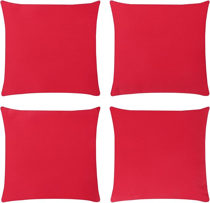 Covers & All Premium Square Throw Pillow Inserts with Covers Set of 4, 16 x 16 Inches Red, Decorative Cushions for Couch Sofa Home Decor Office Travel UV Resistant Waterproof Soft Cushions Pillows