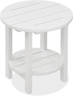 SERWALL Round Outdoor Side Table, HDPE Small Adirondack End Table,2-Tier Patio Side Table for Backyard Pool Porch Garden Lawn, White