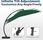 11FT Cantilever Umbrella with Base Large Curvy Outdoor Aluminum Offset Umbrella w/ 360° Rotation, UV Resistant Canopy for Patio, Garden, Backyard, Forest Green