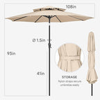 FLAME&SHADE 9ft Patio Umbrella - 2 Tiers Outdoor Umbrella with Push Button Tilt and Crank for UV Protection, Table Market Umbrella for Garden, Deck, Backyard, Pool and Beach(Beige)