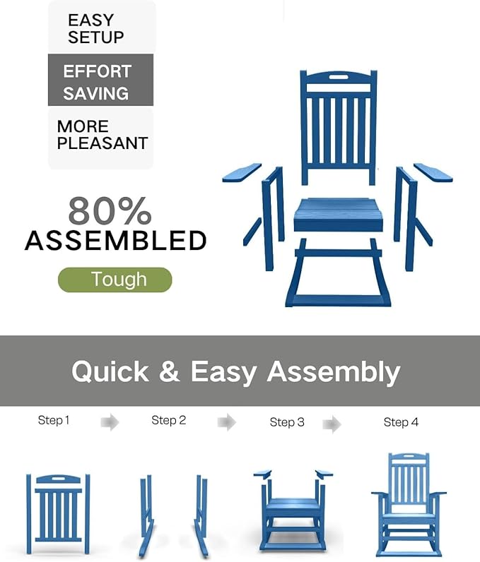 Kingdura Outdoor Rocking Chairs Set of 2, HDPE Plastic Patio Rocking Chair All-Weather Oversized Porch Rocker with High Back for Patio Outside Backyard Balcony (Navy Blue)