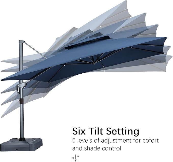 PURPLE LEAF 9' x 12' Cantilever Patio Umbrella Outdoor Umbrella with 280lbs Base Large Rectangular Windproof Offset Umbrella for Pool Deck Garden, Ocean Slate