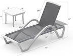 Domi Patio Chaise Lounge Chair Set of 3,Outdoor Aluminum Polypropylene Sunbathing Chair with Adjustable Backrest,Arm,Side Table,for Beach,Yard,Balcony,Poolside(2 Gray Chairs W/Table)