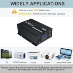 WZRELB Pure Sine Wave Inverter 1000W 24VDC to 120VAC Solar Power Converter Truck RV Home LCD Display