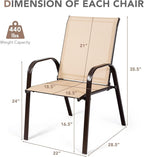 Tangkula 2 Piece Patio Dining Chairs, Outdoor Bistro Chairs W/Curved Armrests, Easy-to-Dry Fabric, Reinforced Steel Frame, Wide & Comfortable Camping Chairs for Garden, Poolside, Backyard (1, Beige)
