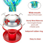 REZIPO Hummingbird Feeder with Perch - Hand Blown Glass - Light Green - 38 Fluid Ounces Hummingbird Nectar Capacity Include Hanging Wires and Moat Hook