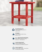 Kingdura Adirondack Outdoor Side Table, 16 x 13 Inches HDPE Plastic Outside End Tables for Patio Pool Porch Backyard Indoor, 2 Tiers Storage Shelf, All Weather Resistant, Easy Maintenance (Red)