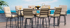 Patio Swivel Bar Stools, Outdoor High Back Swivel Bar Chair Set of 6 with Cushion & All Weather Steel Frame for Backyard, Lawn, Poolside and Balcony, Beige