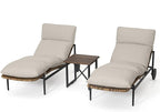 Chaise Lounge Chair Outdoor 3PCS - PE Rattan Wicker Patio Pool Lounge Chairs Set of 2 with Cushion and Wheels, Aluminum Waterproof Lounger with Wood Side Table for Poolside Backyard Porch
