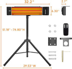 ROVSUN 1500W Outdoor Electric Heater, Freestanding & Wall-mounted Patio Heater with Remote Control, 12H Timer Adjustable Heights,3 Modes, 3s Instant Heating for Indoor Outdoor Backyard Garage, 2 Packs